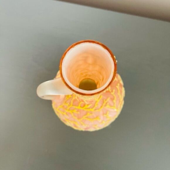 Satin glass Coralene Seaweek pitcher ewer vase victorian ruby shading to pink ov - Picture 6 of 6